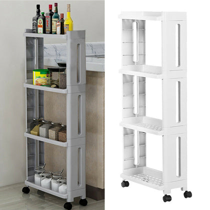 4 Tier Slim Slide Out Kitchen Storage Rack Trolley Organiser Cart Bathroom Shelf