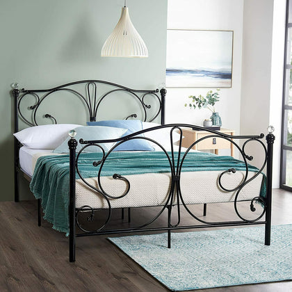 Metal Bed Frame With Crystals Black or White Bed Frame 4FT Double King Mattress