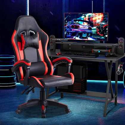 Red Racing Gaming Chair Faux Leather Adjustable Seat Office Computer Desk Chair