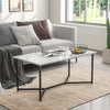 COFFEE TABLE WITH MARBLE EFFECT TOP AND BLACK METAL LEGS LIVING ROOM FURNITURE