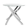 X Chrome Glass Dining Table+2/4 Slope Chairs Faux Leather Metal Legs Living Room