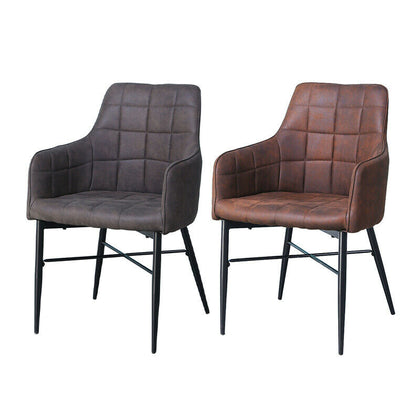 2 Pcs Brown/Grey Armchairs Dining Chairs Faux Leather Padded Dining Room Vintage