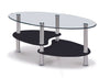 Coffee Table Clear Glass Oval Top Gloss White Black Natural Shelf Chrome Legs