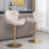 Bar Stools Set of 4 Adjustable Height Swivel Velvet Tufted Pub Bar Chairs Beige