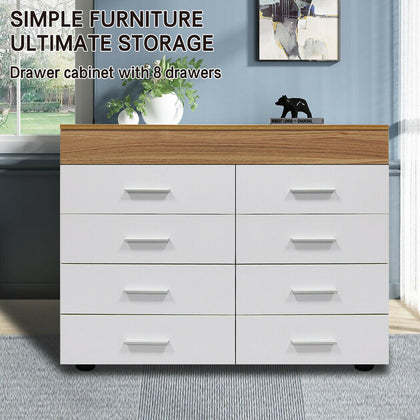 Large White Chest Of Drawers Wooden Bedside 8 Drawer Cabinet Bedroom Furniture