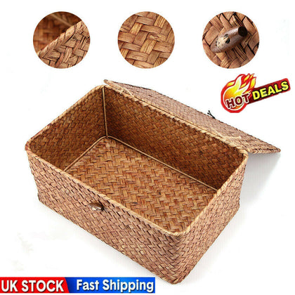 Large Wickers Storage Basket Box With Lid&Lock Woven Wicker Landry Hamper Gift