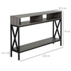 Industrial Style Console Table w/ 3 Compartments Metal Frame Foot Pads Grey