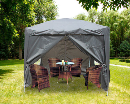 2.5x2.5m Pop Up Gazebo Marquee Outdoor Garden Party Tent with 4 Side Panels Grey