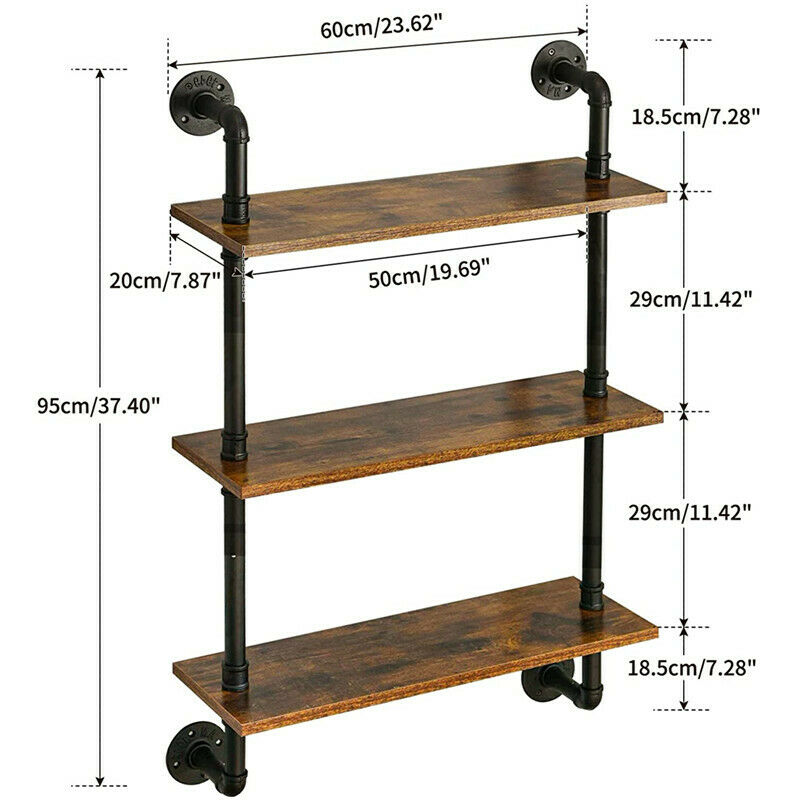 Rustic Industrial Pipe Wooden Metal Wall Floating Shelf Storage Shelving Unit UK
