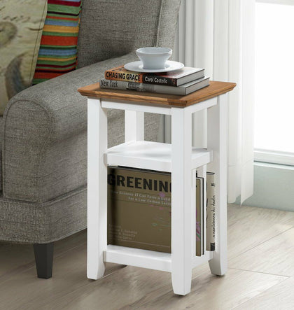 Small Oak Off White Painted Magazine Rack Side Table | Wooden Coffee/End Stand
