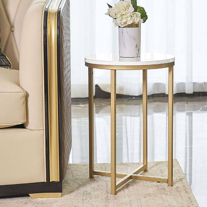 Round Coffee Table Sofa Side End Tea Desk Marble Effect for Living Room Bedroom
