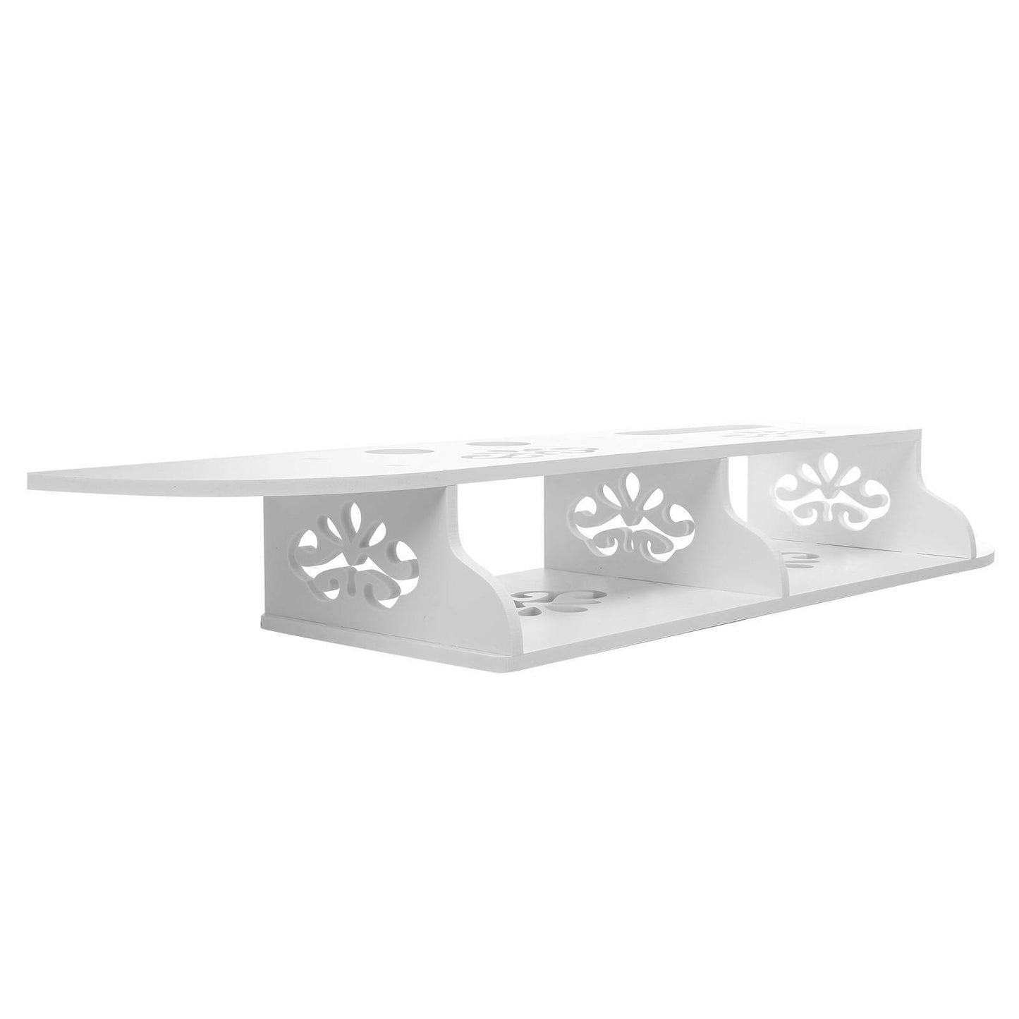 Hollow Carved 2 Tier Floating Wall Shelves for TV CD DVD Bookcase Storage Unit