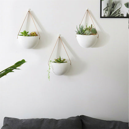 3pcs Ceramic Wall Hanging Planter Succulent Flower Pot Basket Holder Decorative