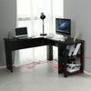 Black Corner L-shaped Computer Desk Shelves Laptop PC Table Wooden Home Office