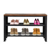 3 Tier Industrial Iron Shoe Rack Bench Wooden Organiser Stand Storage Shelf Seat