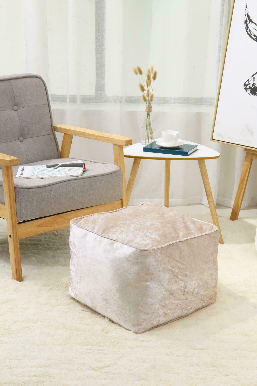NEW LUXURY CRUSHED VELVET SOFT BEAN BAG CUBE FOOT STOOL REST POUFFE OTTOMAN
