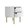 White and Gold High Gloss 2 Drawer Bedside Table with Legs - Valencia VLC001A