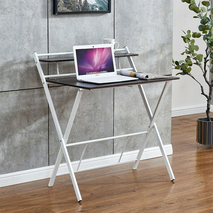 2-Tier Foldable Computer Desk PC Laptop Table Study Desk Home Office Portable