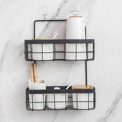 Metal Wire Shelf Basket Wall Mounted Storage Unit Kitchen Bathroom Floating Rack