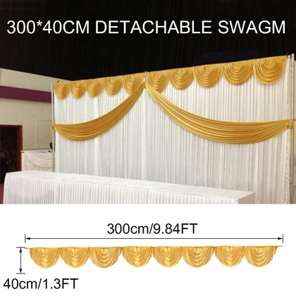 UK 3M Gold Ice Silk Wedding Backdrop Swags Curtain Party Stage Decor