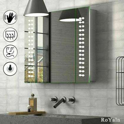 Bathroom Led Mirror Cabinet With Ir Sensor Demister Shaver Socket Wall Mounted