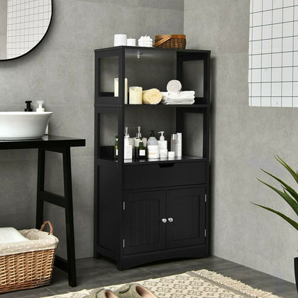 Bathroom Floor Cabinet Wooden Tall Storage Cupboard Freestanding 2 Open Shelves