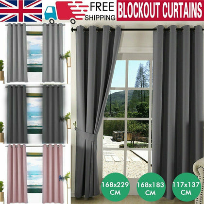 1 Pair (2 Panels) Blackout Curtains Window Curtain Polyester Eyelet Ring Bedroom