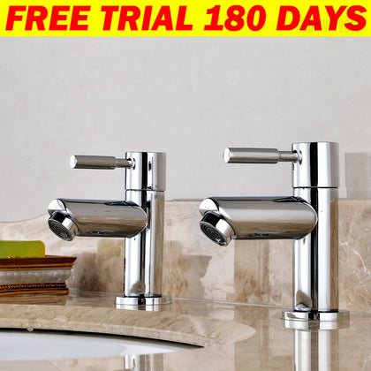Modern Bathroom Basin Taps Hot & Cold Pair Twin Chrome Single Handle Solid Brass
