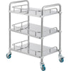 Mobile Rolling Cart 3-Tiers Stainless Steel Lab Medical Rolling Trolley Cart