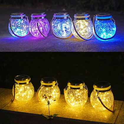 LED Solar Lamp Cracked Glass Ball Hanging Light Outdoor Garden Yard Decor UK