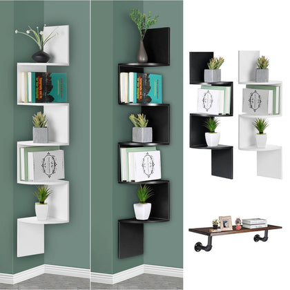 3/5 Tier Corner Shelf Floating Wall Shelves Storage Display Bookcase Home Decor