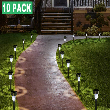 10Pack Stainless Steel Solar Garden LED Lights Waterproof Landscape Pathway Lamp