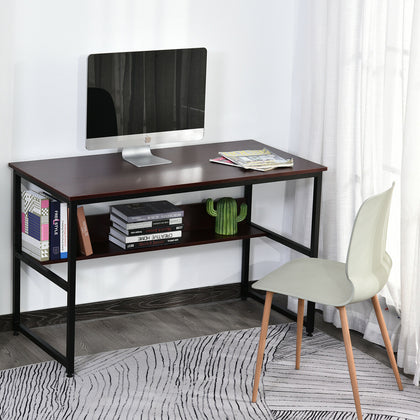 HOMCOM Laptop Desk Study Table Workstation Metal Storage Shelf Home Office Brown