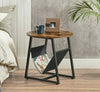 Industrial Style Coffee Table Rustic End Side Metal Magazine Pocket Metal Round