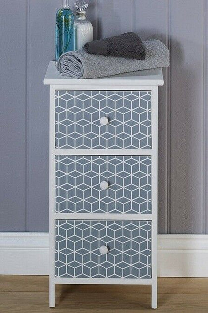 3 Drawer Geometric Wooden Bathroom Storage Unit Geo Front Grey / White - 2794