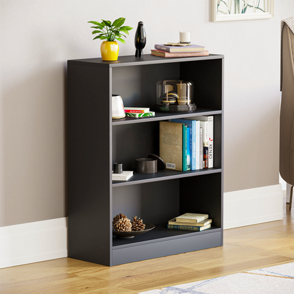 3 Tier Bookcase Low Shelving Display Storage Stand Furniture Black