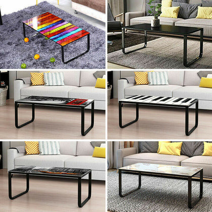 Tempered Glass Coffee Table with Metal Frame Side End Table Modern Living Room