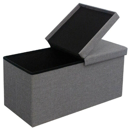 Extra Large Folding Ottoman Storage Seat in Grey Linen. 80 L storage capacity.