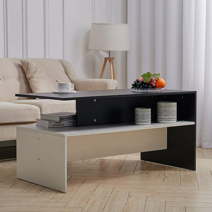 2 Tier Side/Coffee Table With Storage Shelf Living Room White / Black Decor Rack
