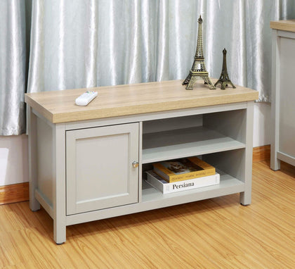 Grey Oak TV Stand Two Tone 1 Door Cabinet Television Unit Open Shelf Cable Tidy
