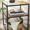 Bedside table End Table, Tempered Glass Side Table with Storage Shelf