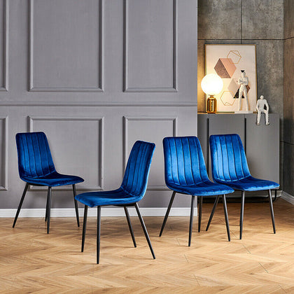 4 Pcs Blue Velvet Dining Chairs Accent Chairs Padded Seat Kitchen Dining Room BN