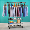 Double Clothes Rail Garment Coat Hanging Display Stand Shoe Rack With Wheels UK