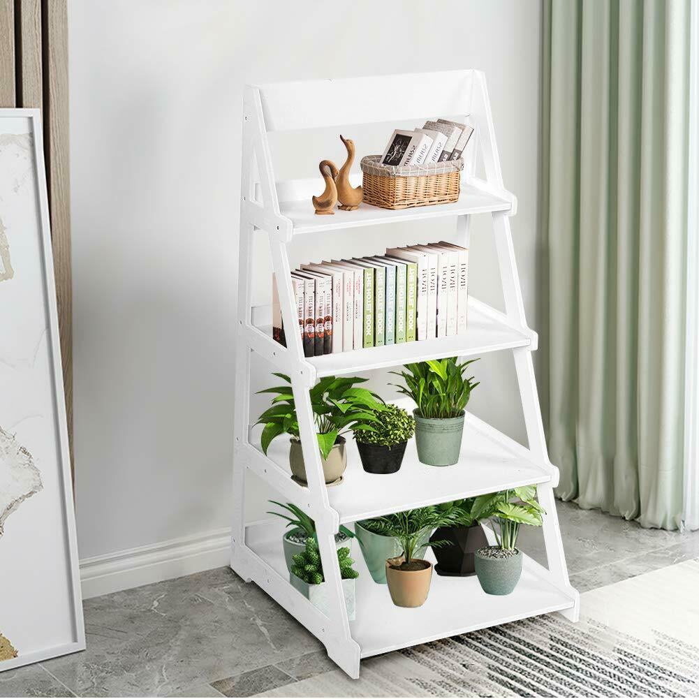 4 Tier Wooden Ladder Shelf Book Shelves Display Unit Free Standing UK Seller