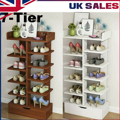7 Tier Shoe Rack Storage Shelf Unit Shoe Cabinet Organiser Footwear Wooden