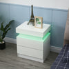 2 Drawers Bedside Table LED Nightstand High Gloss Modern Bedroom Chest Cabinets