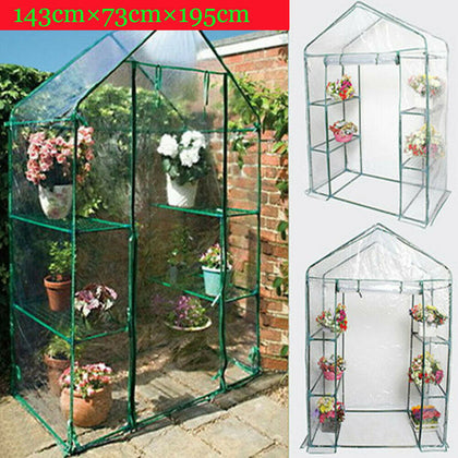 Large Walk In Greenhouse PVC Plastic Garden Grow Green House with 4 Shelves