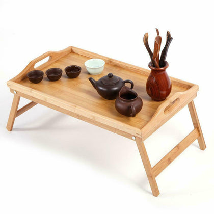 Wooden Bamboo Food Serving Breakfast Tea Coffee in Bed Lap Tray Folding Legs