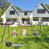 3-in-1 Kids Swing Set Metal A-Frame Stand Swing Playset Platform Tree Swing Seat