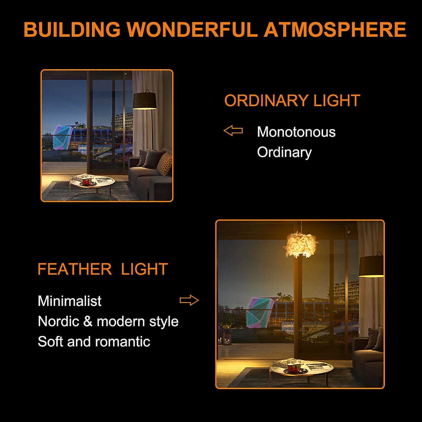 Feather Light Shade Ceiling Pendant Living Bedroom Nordic Style Lampshade Morden